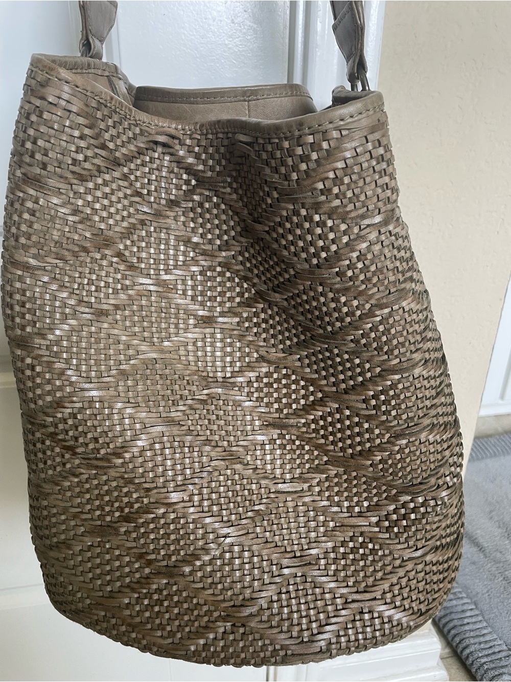 Woven olive  color leather purse
